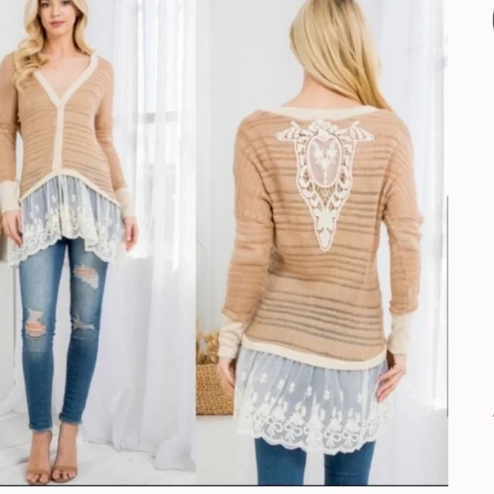 Women’s A’Reve Crochet Lace Cardigan in Latte Combo sz small NWT